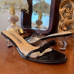 Sam & Libby Black Clear Bow Slide Heels